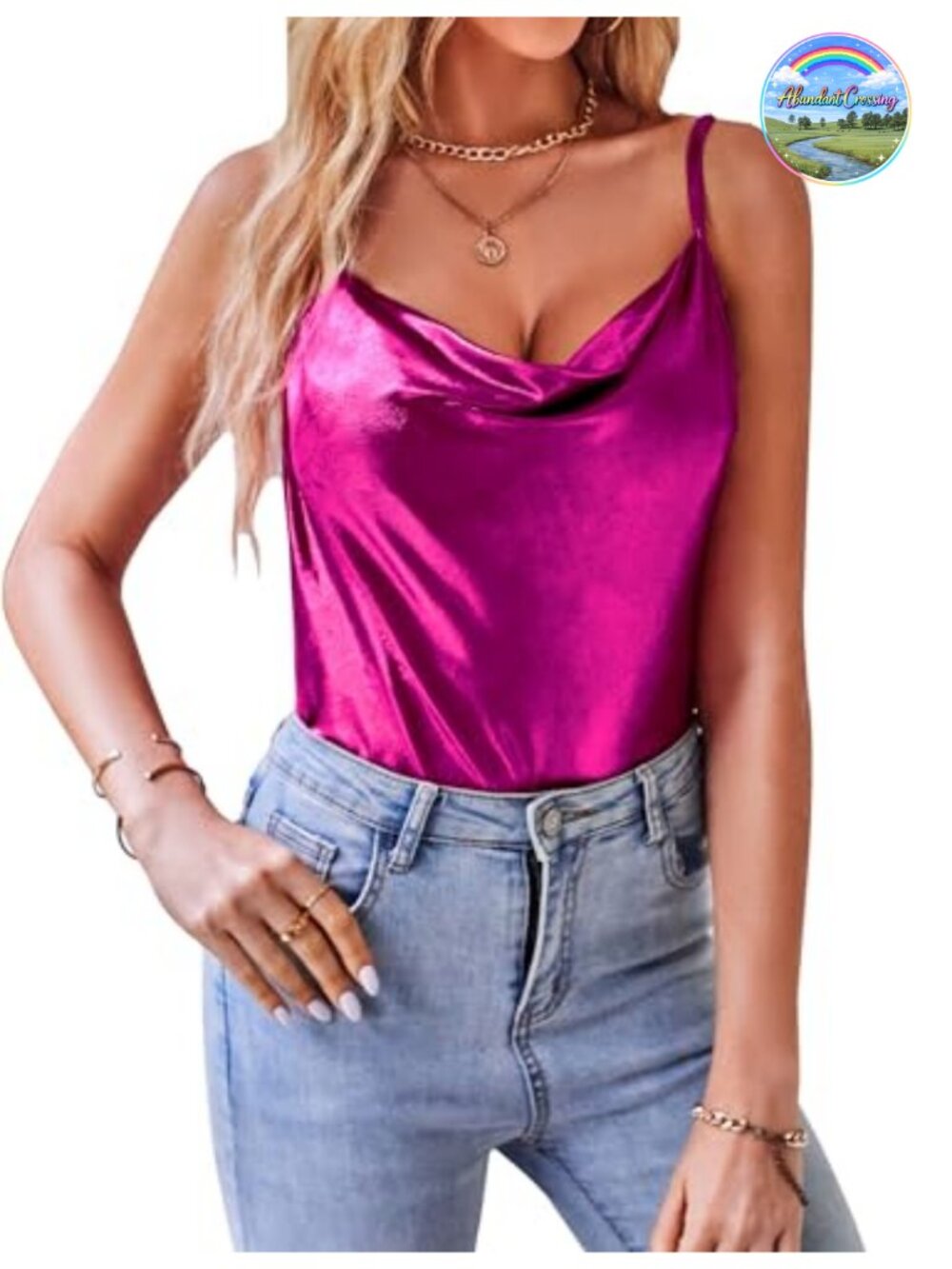 Sparkly Cowl Neck Camisole Disco Party Tank Top Shimmer Sleeveless